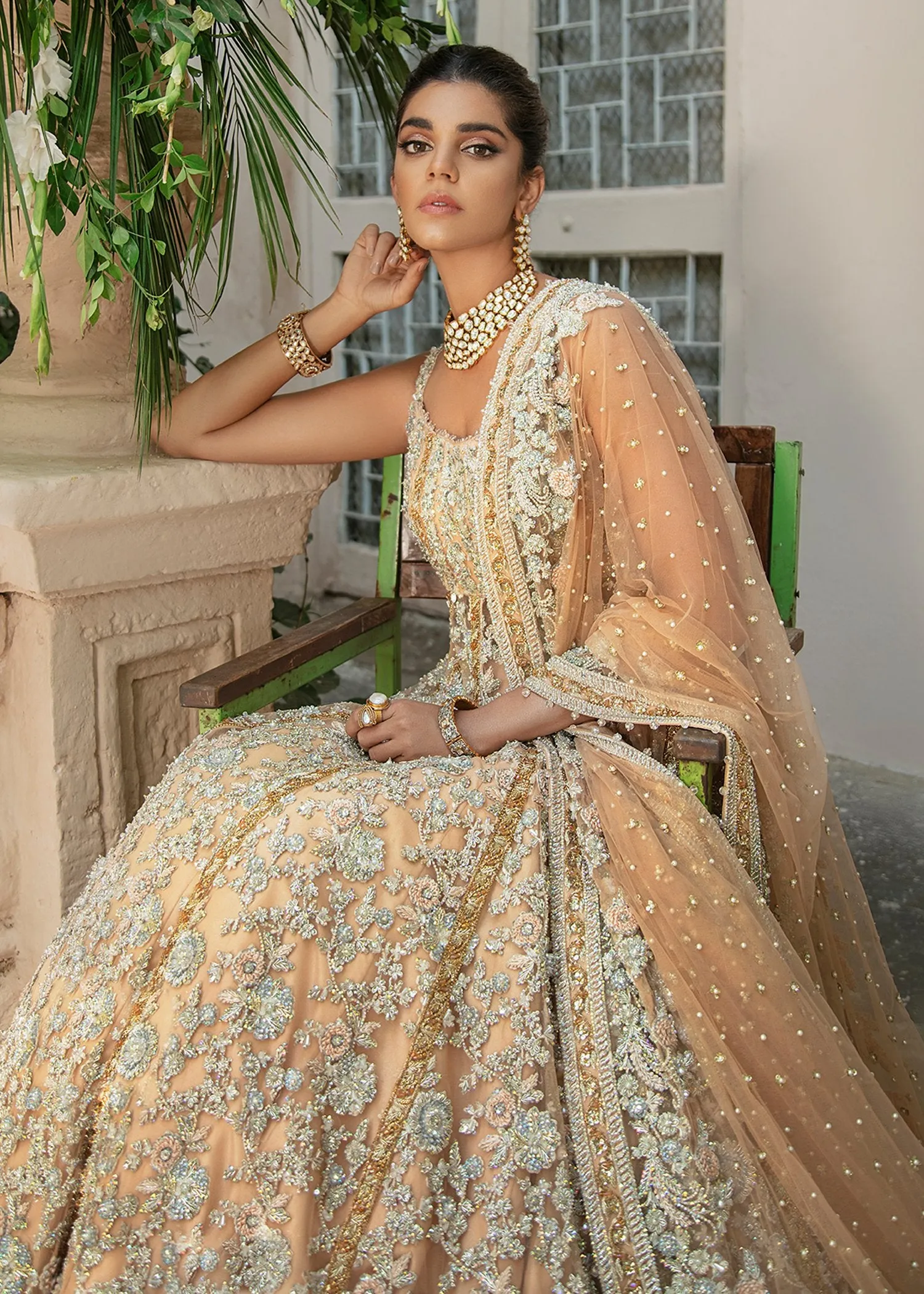 Elegant Designer Pakistani Bridal Dress in Heavily Embroidered Traditional Lehenga Enhanced with Zardozi Hand Work Gown  #BN917
