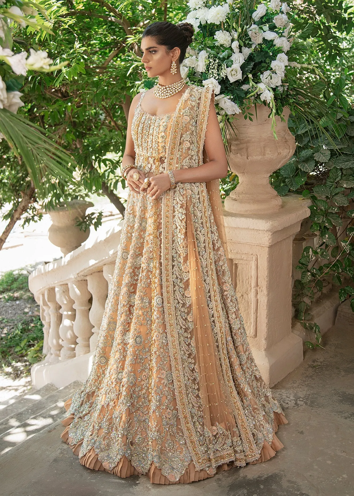 Elegant Designer Pakistani Bridal Dress in Heavily Embroidered Traditional Lehenga Enhanced with Zardozi Hand Work Gown  #BN917