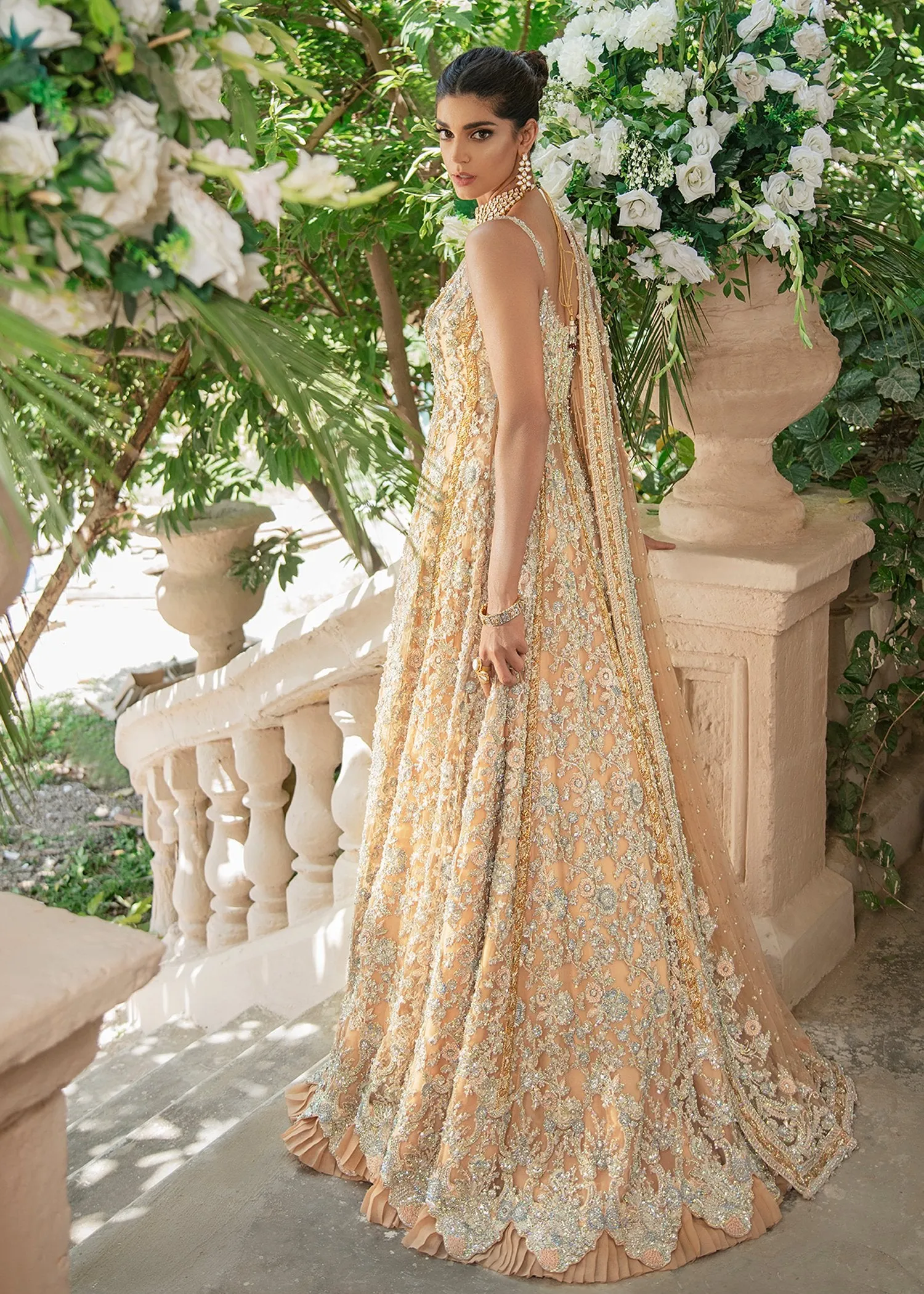 Elegant Designer Pakistani Bridal Dress in Heavily Embroidered Traditional Lehenga Enhanced with Zardozi Hand Work Gown  #BN917