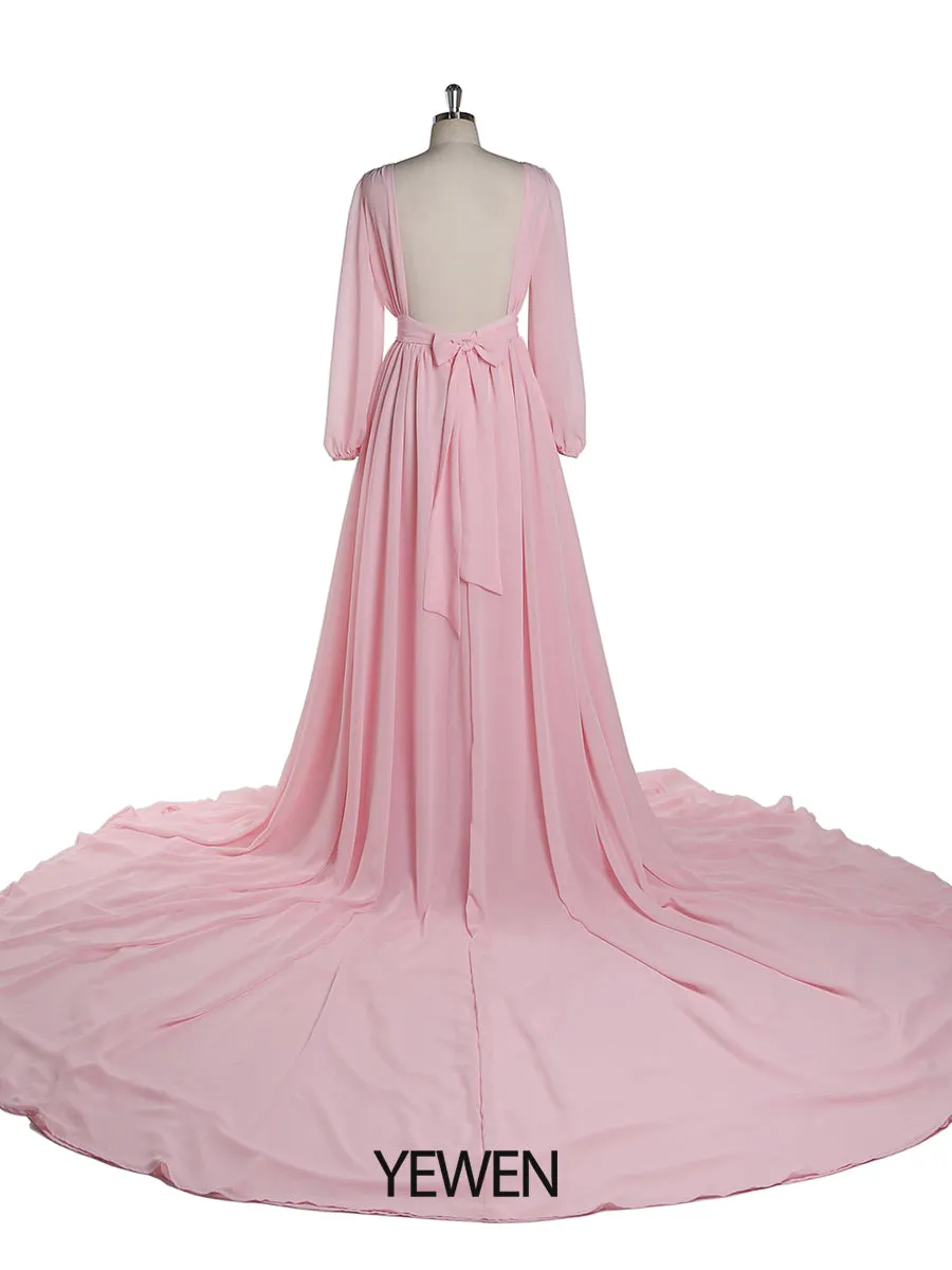 Elegant Long Sleeve Party Dress Backless Cocktail Evening Dress Photography Dress YD211106
