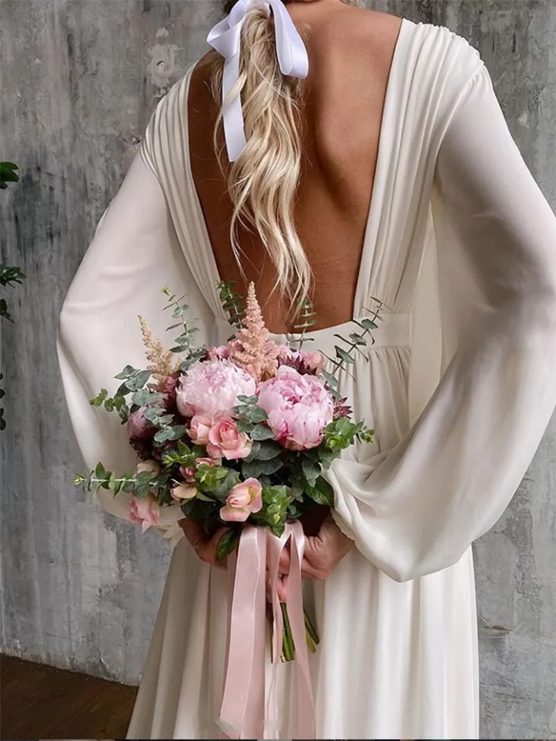 Elegant Long Sleeve Party Dress Backless Cocktail Evening Dress Photography Dress YD211106