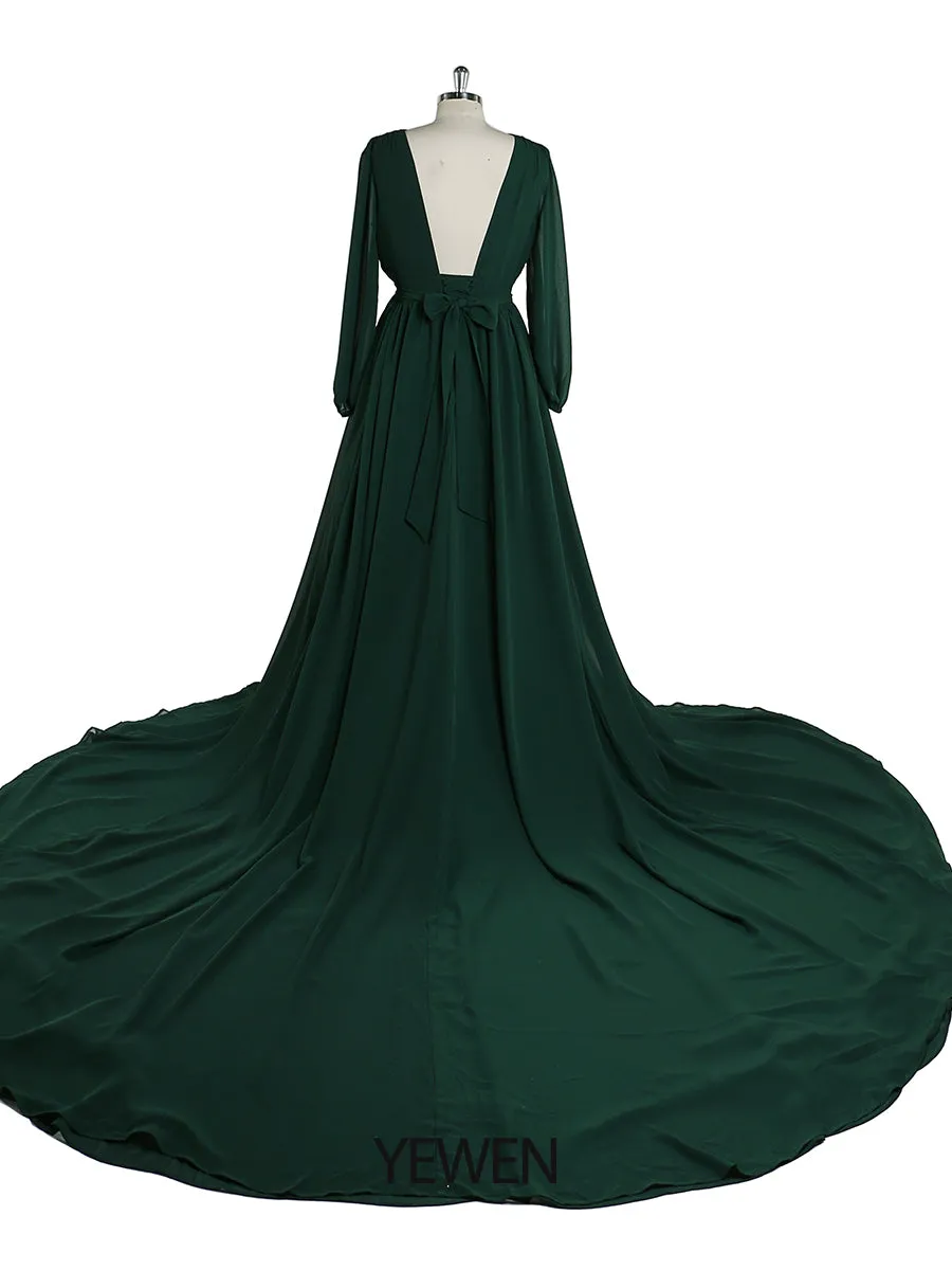 Elegant Long Sleeve Party Dress Backless Cocktail Evening Dress Photography Dress YD211106