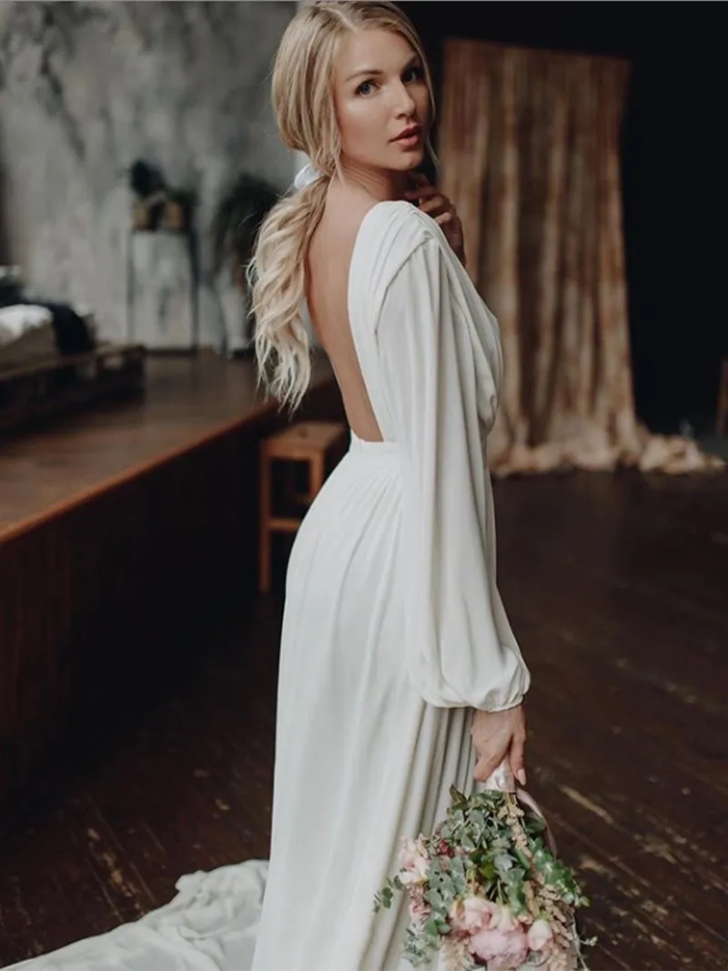 Elegant Long Sleeve Party Dress Backless Cocktail Evening Dress Photography Dress YD211106