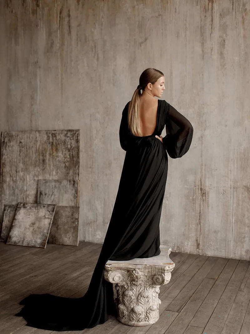 Elegant Long Sleeve Party Dress Backless Cocktail Evening Dress Photography Dress YD211106