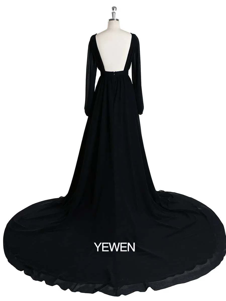 Elegant Long Sleeve Party Dress Backless Cocktail Evening Dress Photography Dress YD211106