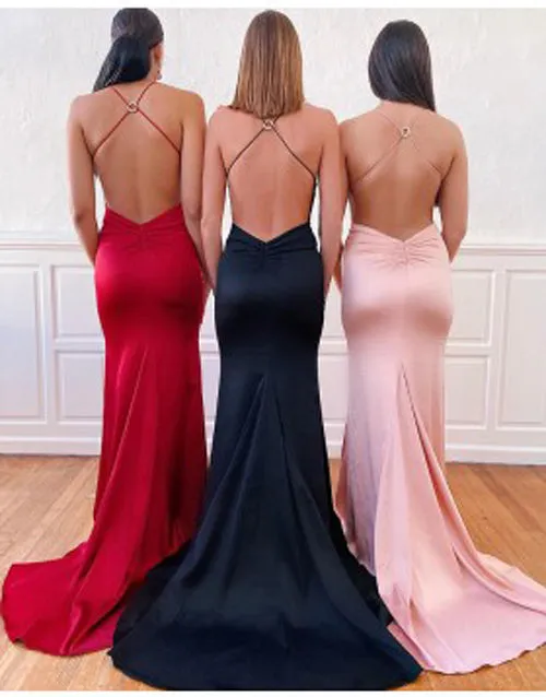 Elegant Mermaid V-neck Open Back Long Prom Dresses Under 100,Evening Dresses,MP553
