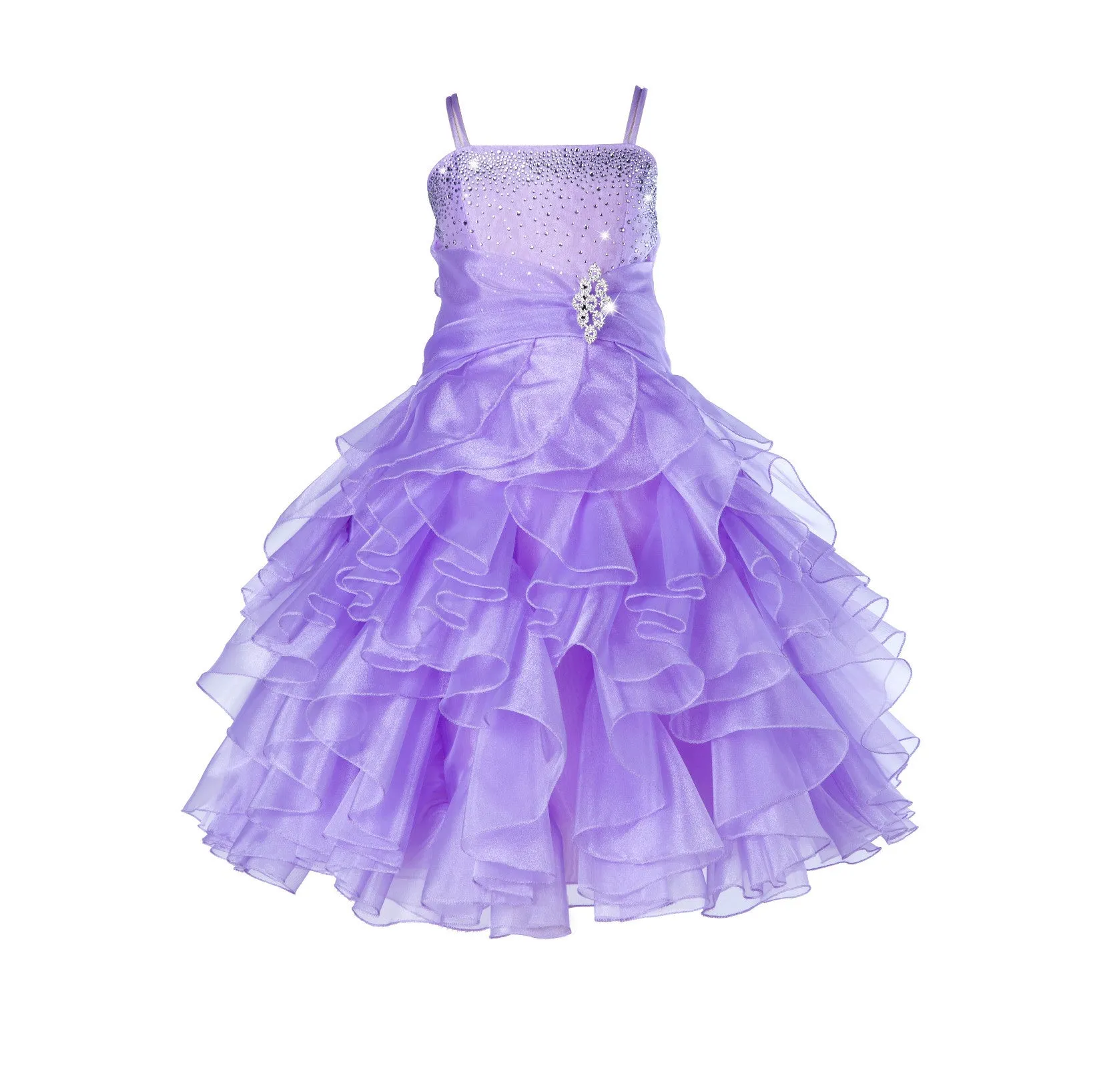 Elegant Rhinestone Organza Pleated Ruffled Beauty Pageant Special Occasion Flower Girl Dress 164S(2)