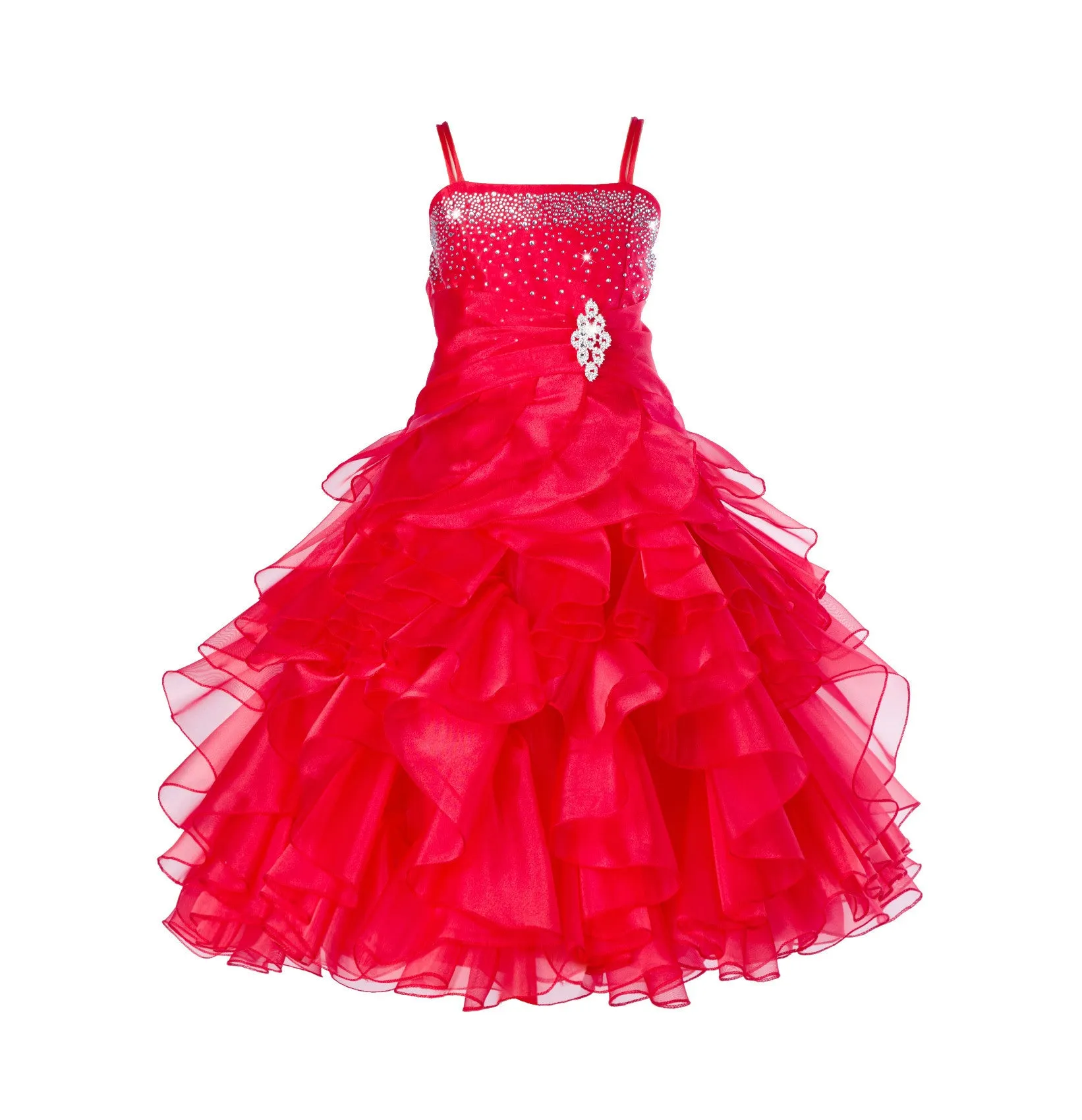 Elegant Rhinestone Organza Pleated Ruffled Beauty Pageant Special Occasion Flower Girl Dress 164S(2)