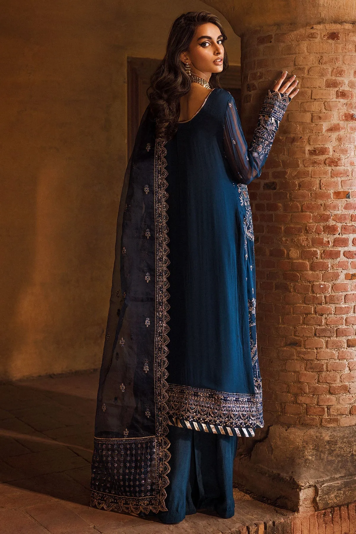 Elegant Royal Blue Embroidered Chiffon Pakistani Salwar Kameez