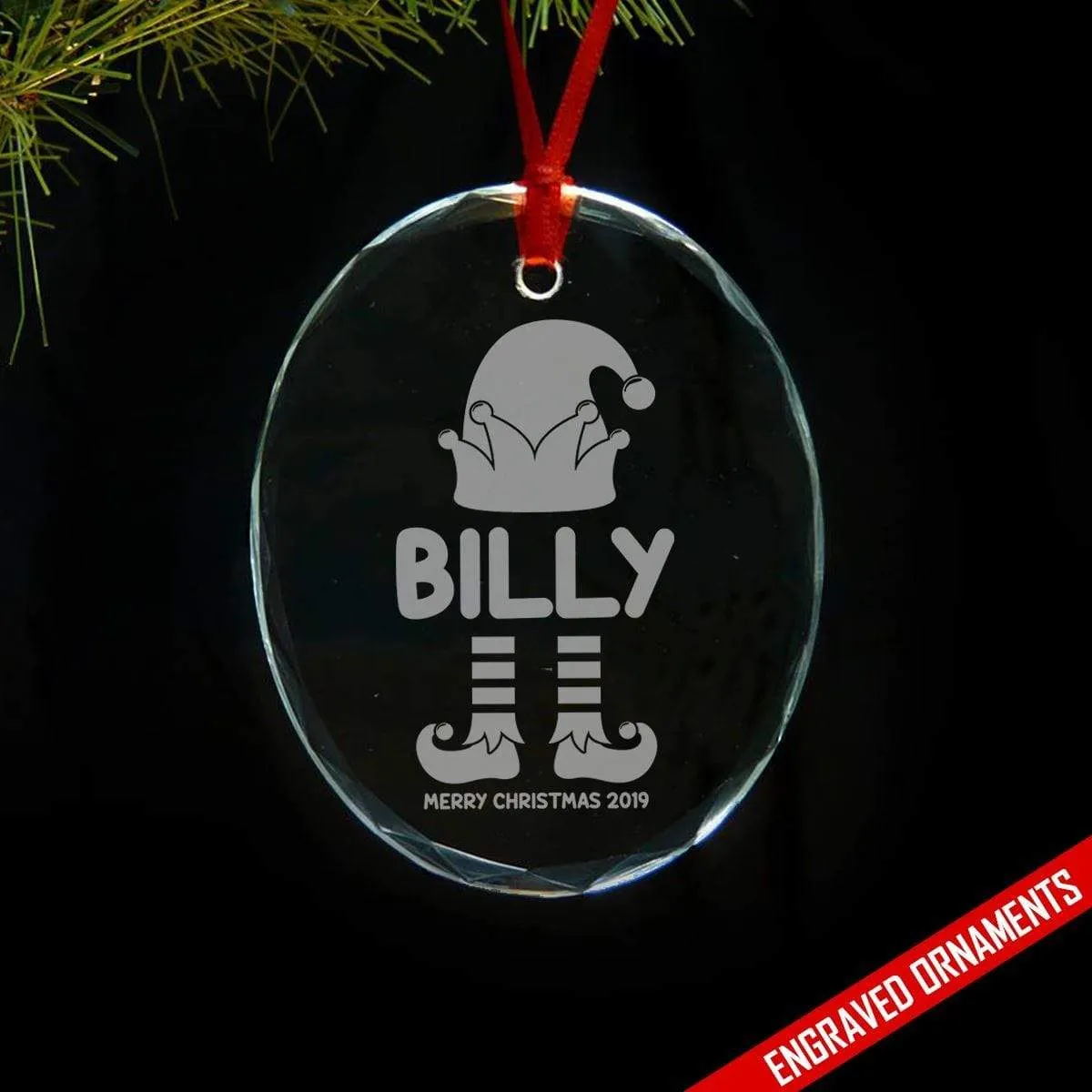 Elf Kids PERSONALIZED Engraved Glass Ornament