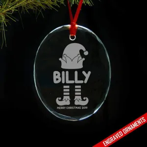 Elf Kids PERSONALIZED Engraved Glass Ornament