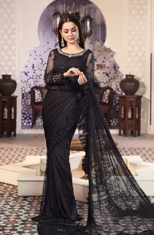 Embroidered Chiffon Black Saree Pakistani Eid Dress