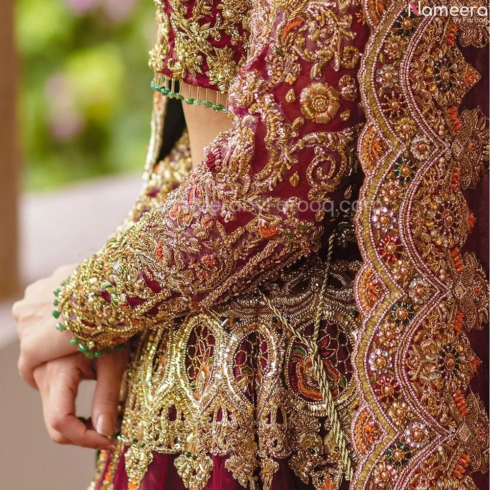 Embroidered Golden Maroon Bridal Lehenga Choli #BN833