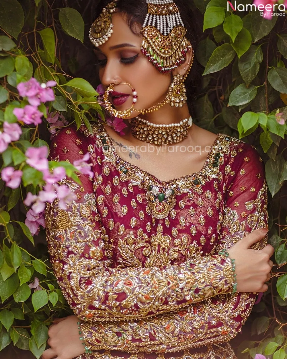 Embroidered Golden Maroon Bridal Lehenga Choli #BN833