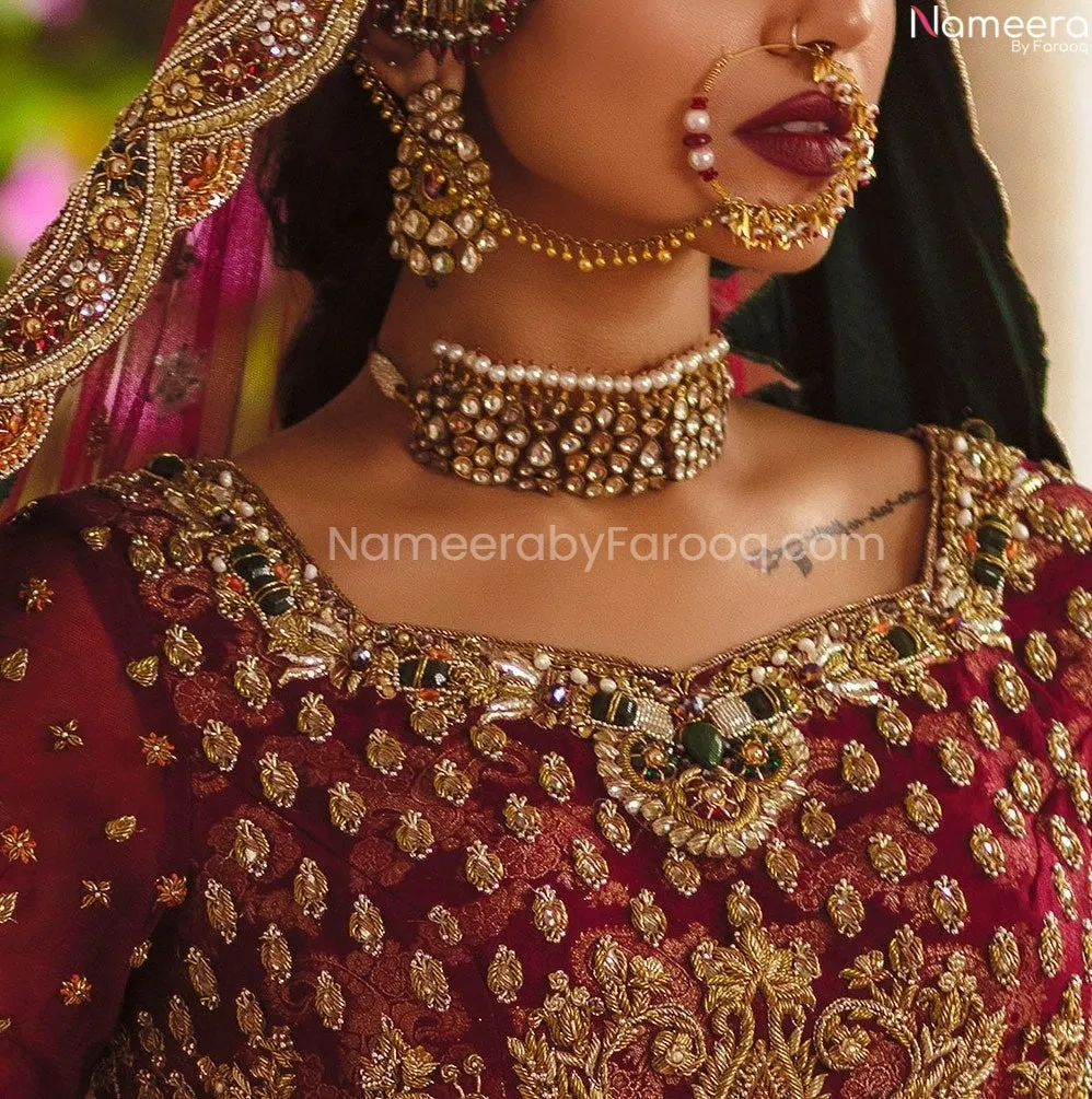 Embroidered Golden Maroon Bridal Lehenga Choli #BN833