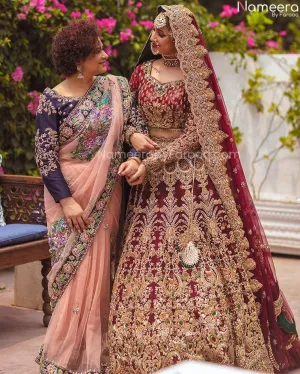 Embroidered Golden Maroon Bridal Lehenga Choli #BN833