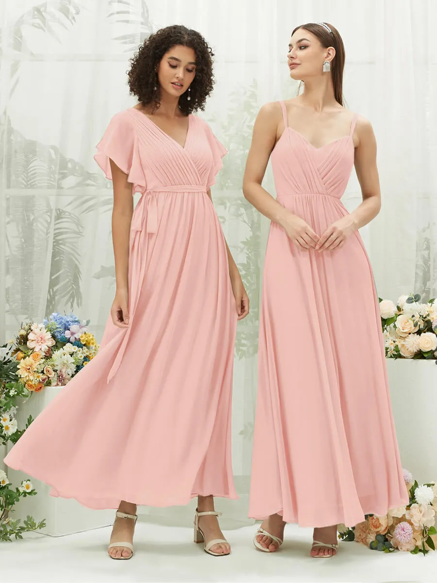 [Final Sale] Blush Adjustable Straps Multi Way Open V Back Lace Applique Bridesmaid Dress