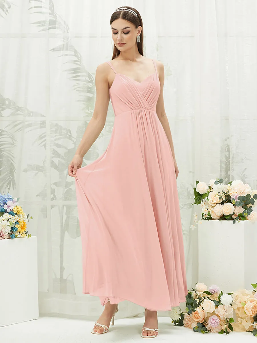 [Final Sale] Blush Adjustable Straps Multi Way Open V Back Lace Applique Bridesmaid Dress
