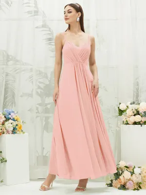 [Final Sale] Blush Adjustable Straps Multi Way Open V Back Lace Applique Bridesmaid Dress