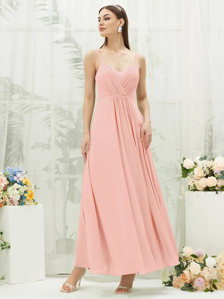 [Final Sale] Blush Adjustable Straps Multi Way Open V Back Lace Applique Bridesmaid Dress