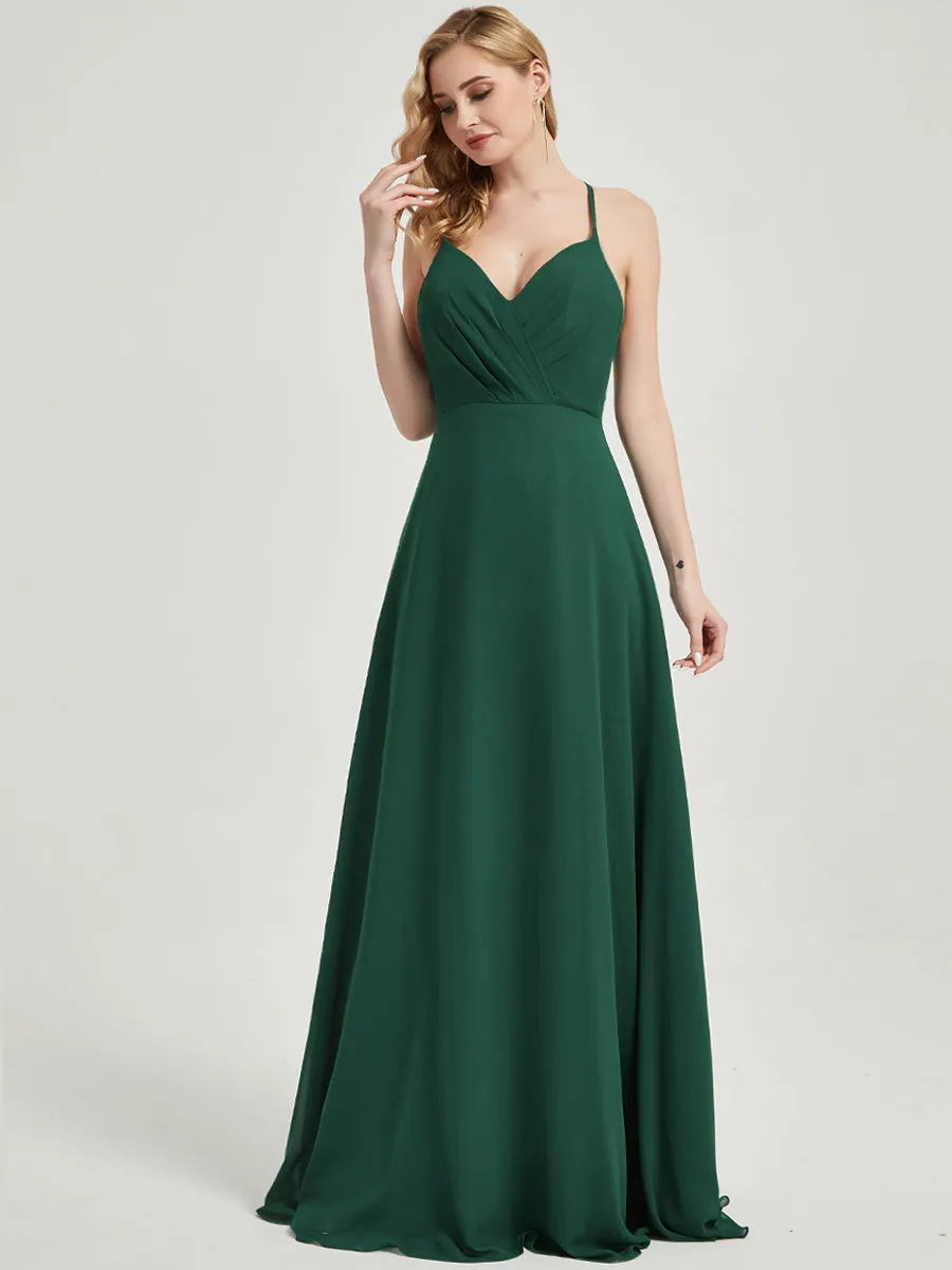 [Final Sale] Cinnamon Rose Pleated Halter V-Neck Backless Chiffon Bridesmaid Dress