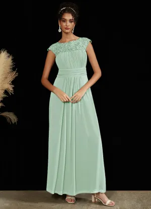 [Final Sale] Sage Lace Open Back Floor Length Silky Chiffon Formal Evening Mother Dress