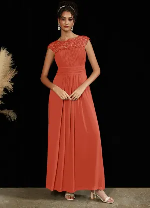[Final Sale] Terracotta Lace Open Back Floor Length Silky Chiffon Formal Evening Mother Dress