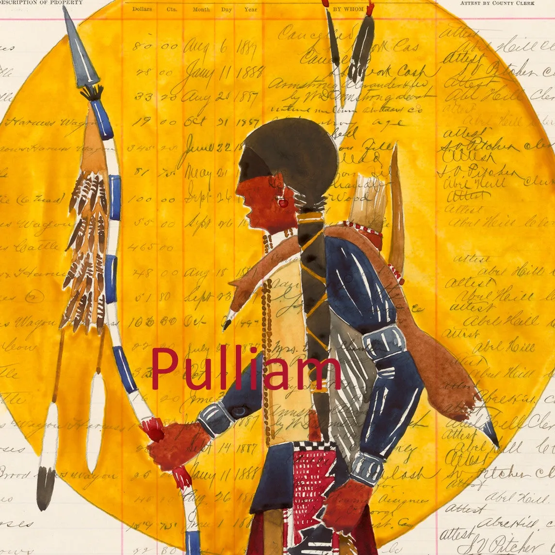 (FIne Art Print) Watercolor on Antique Ledger Paper ~ Tokala Bowlance Bearer