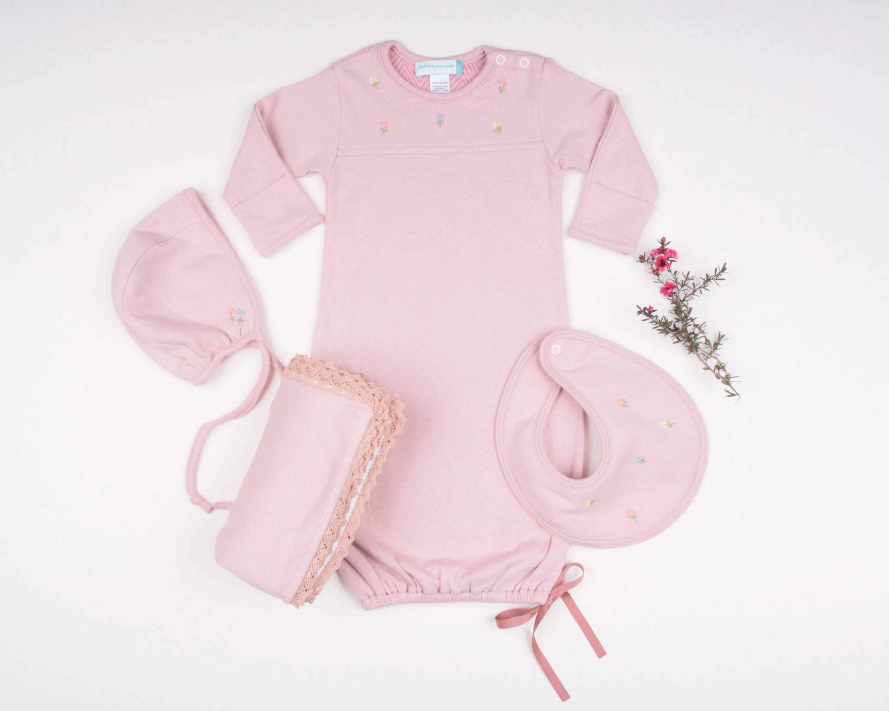 Flowers in the Wind Baby Gown, Dusty Rose