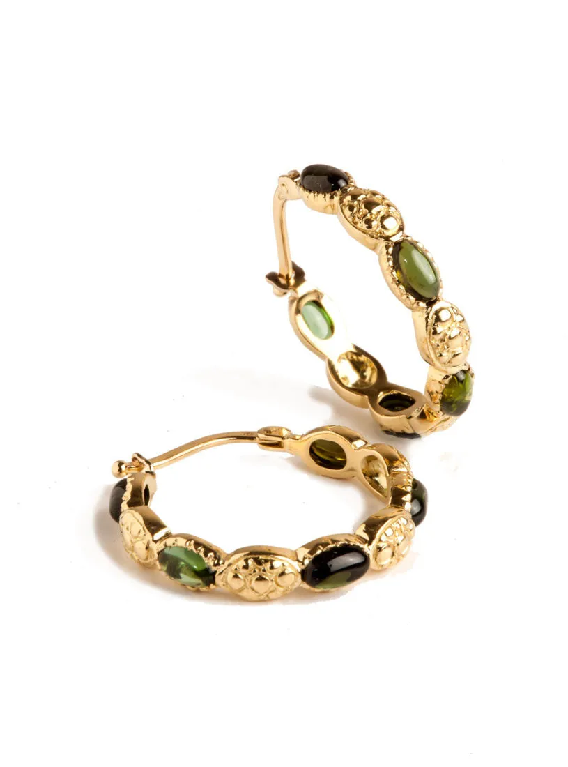 Freestyle Earrings with Green Oval Cabochon Tourmalines