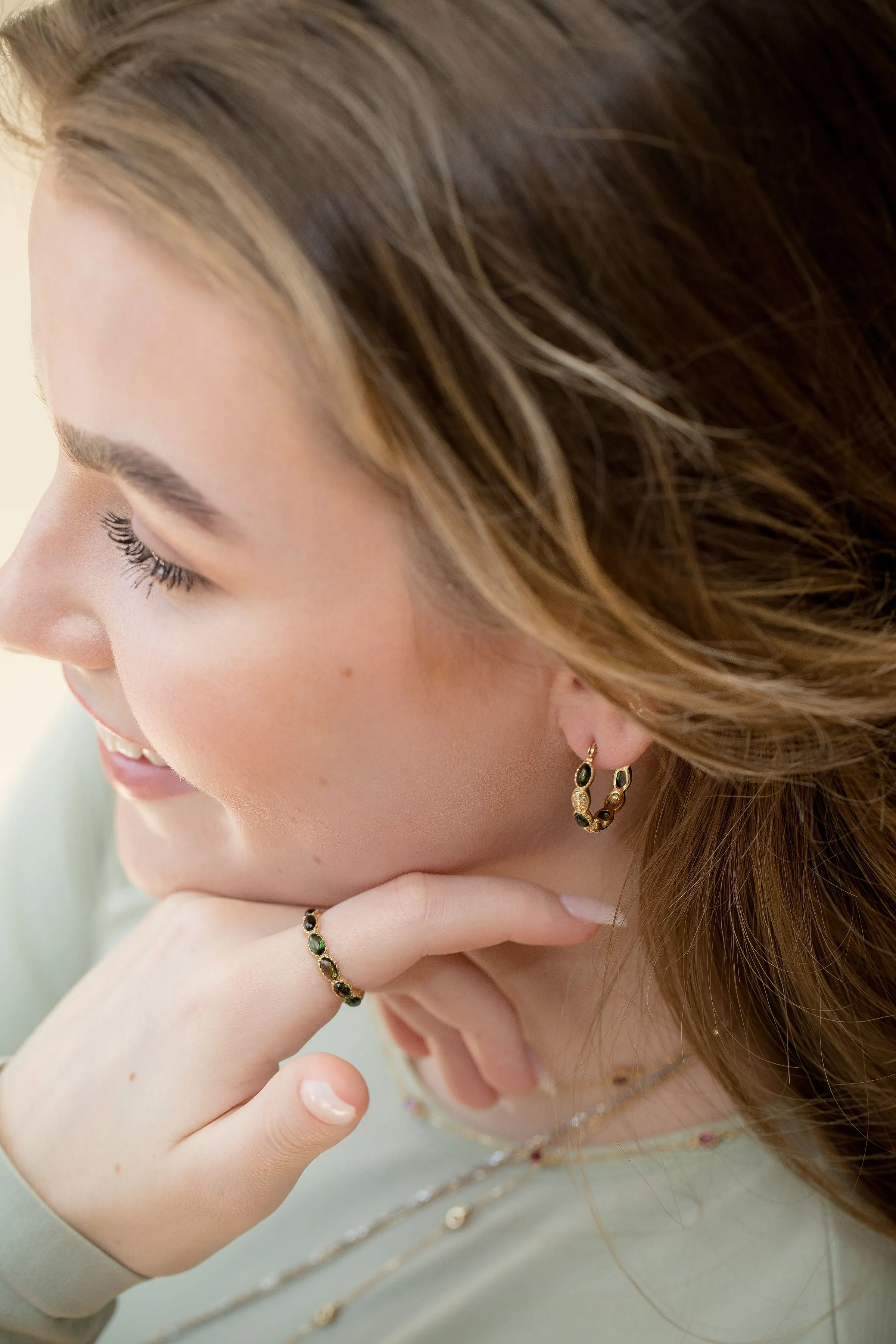 Freestyle Earrings with Green Oval Cabochon Tourmalines