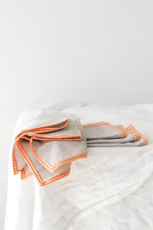 FRENCH PICNIC LINEN NAPKIN SET (ORANGE GINGHAM)