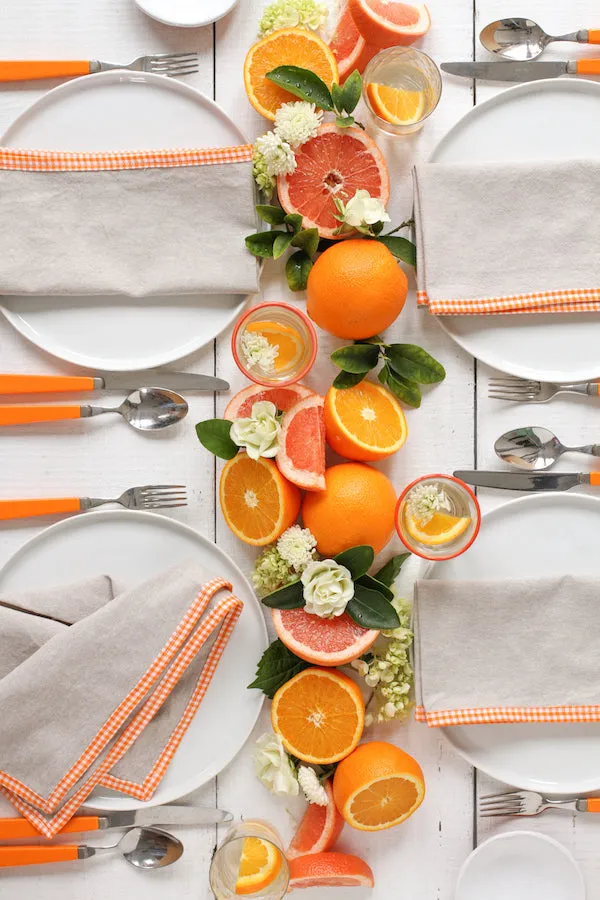 FRENCH PICNIC LINEN NAPKIN SET (ORANGE GINGHAM)