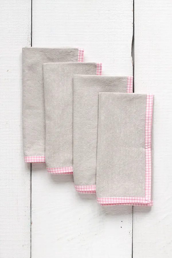 FRENCH PICNIC LINEN NAPKIN SET (PINK GINGHAM)