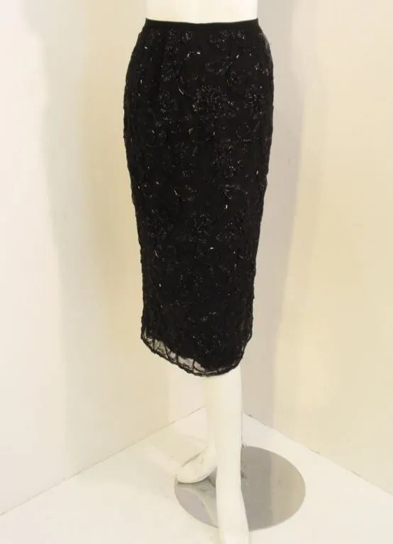 GIORGIO SANT'ANGELO 1980s Black Beaded and Embroidered Skirt