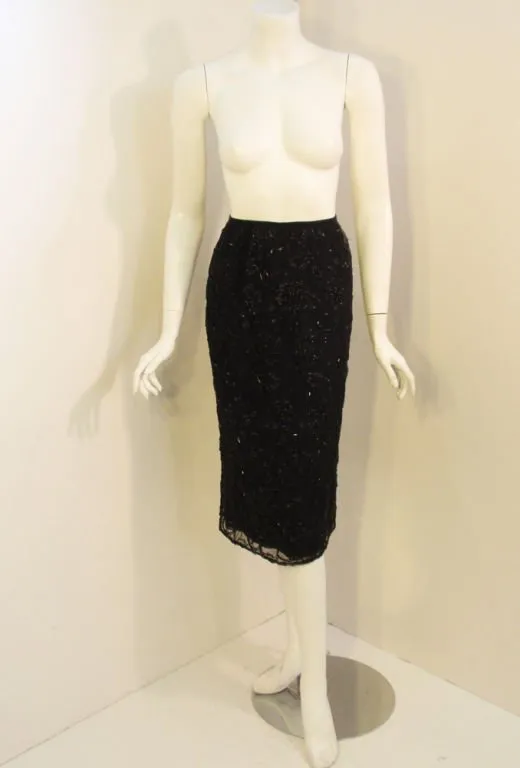 GIORGIO SANT'ANGELO 1980s Black Beaded and Embroidered Skirt