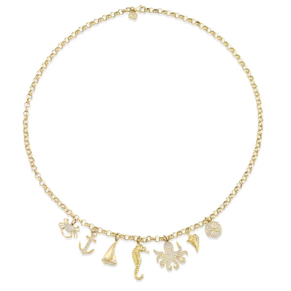 Gold & Diamond Sea Creatures Multi-Charm Necklace