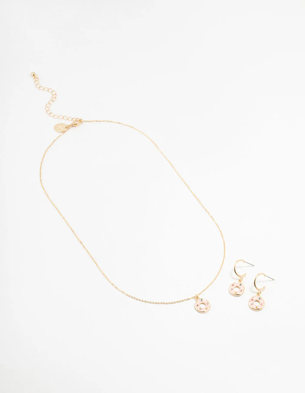 Gold Enamel Donut Necklace & Earrings Set
