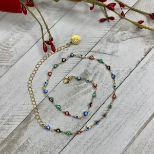Gold Plated Multi Enamel Evil Eye Necklace 300-24 | Erika Williner Designs