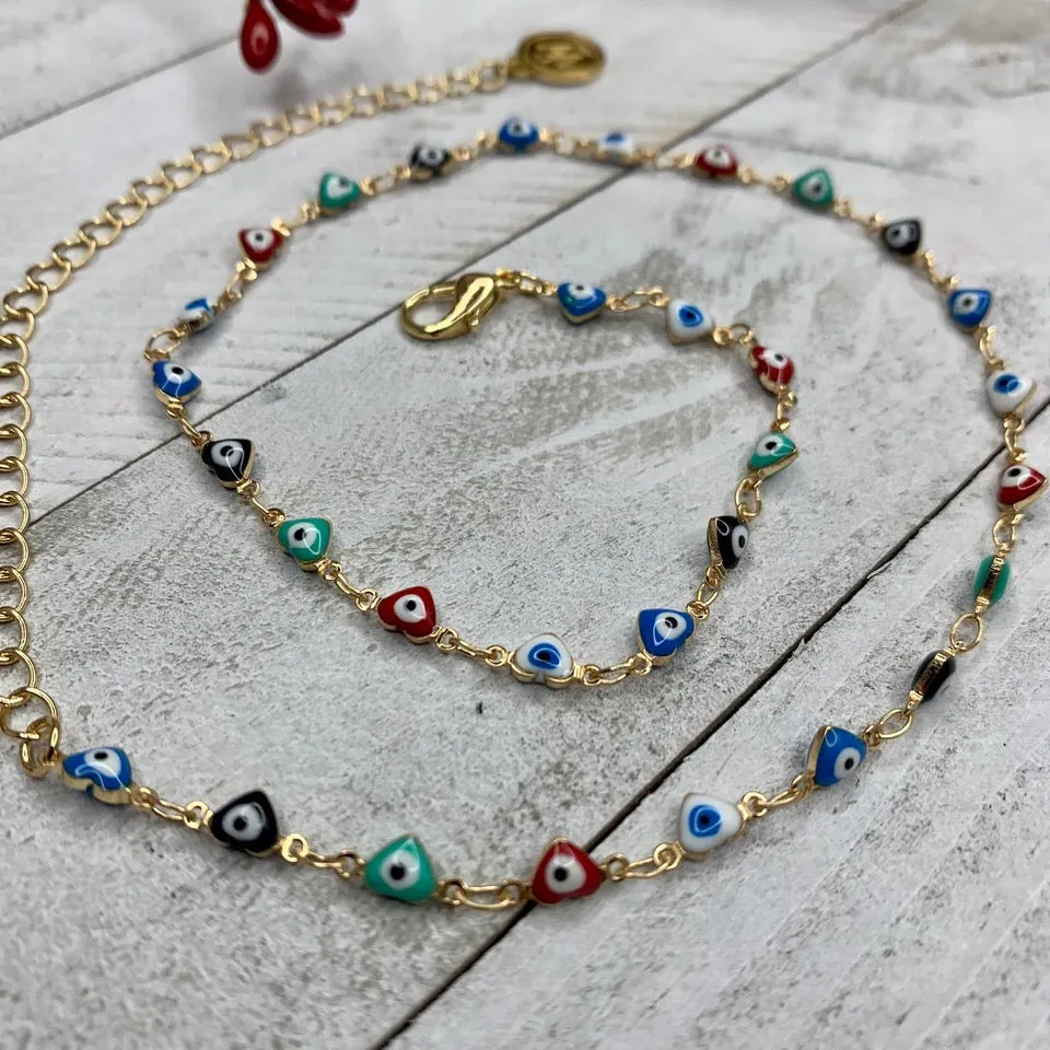 Gold Plated Multi Enamel Evil Eye Necklace 300-24 | Erika Williner Designs