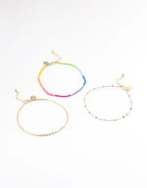 Gold Tiny Beaded Anklet Pack