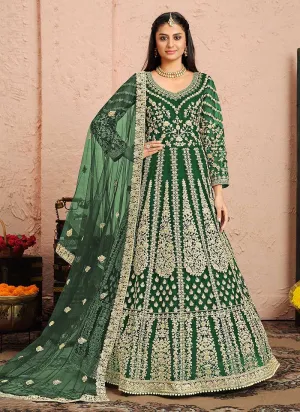 Green and Gold Heavy Embroidered Kalidar Anarkali Suit