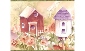Green Birdhouses SI37192 Wallpaper Border