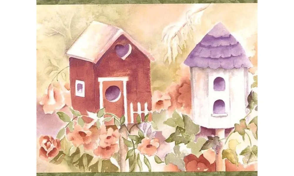 Green Birdhouses SI37192 Wallpaper Border