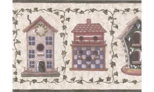 Green Cream American Birdhouses BV6162 Wallpaper Border