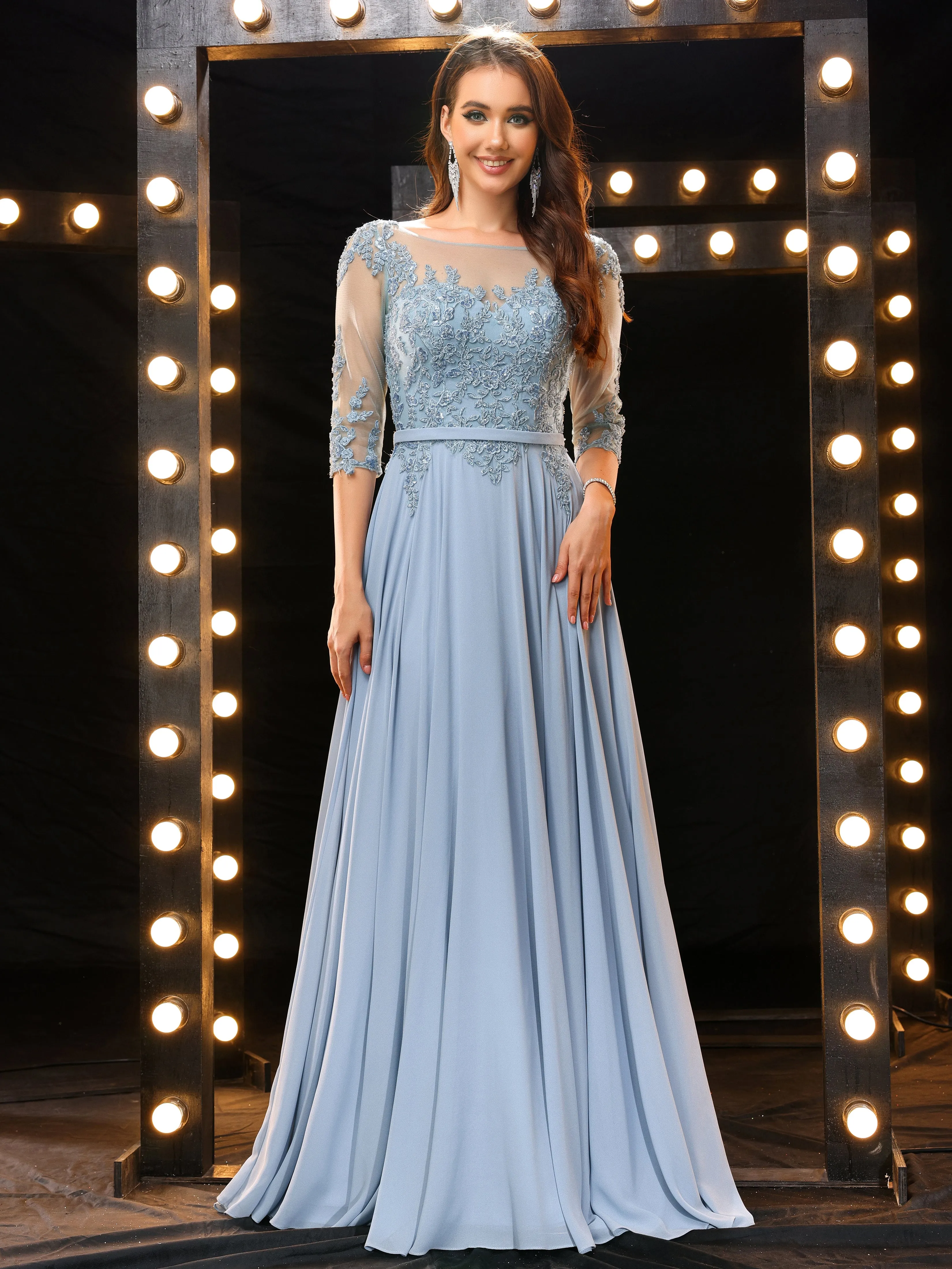 Half Sleeves Elegant A Line Chiffon Mother of The Bride Dresses