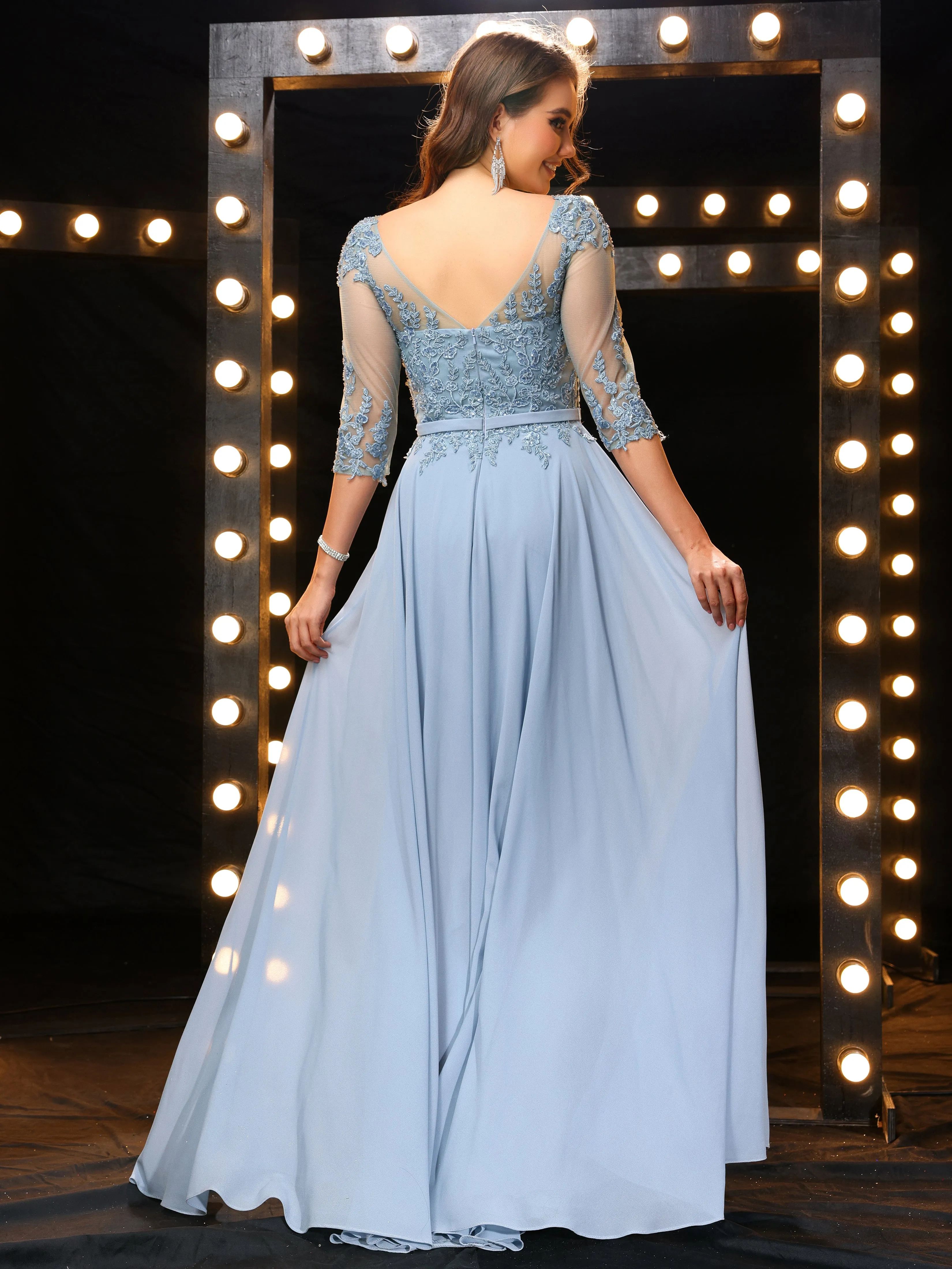 Half Sleeves Elegant A Line Chiffon Mother of The Bride Dresses