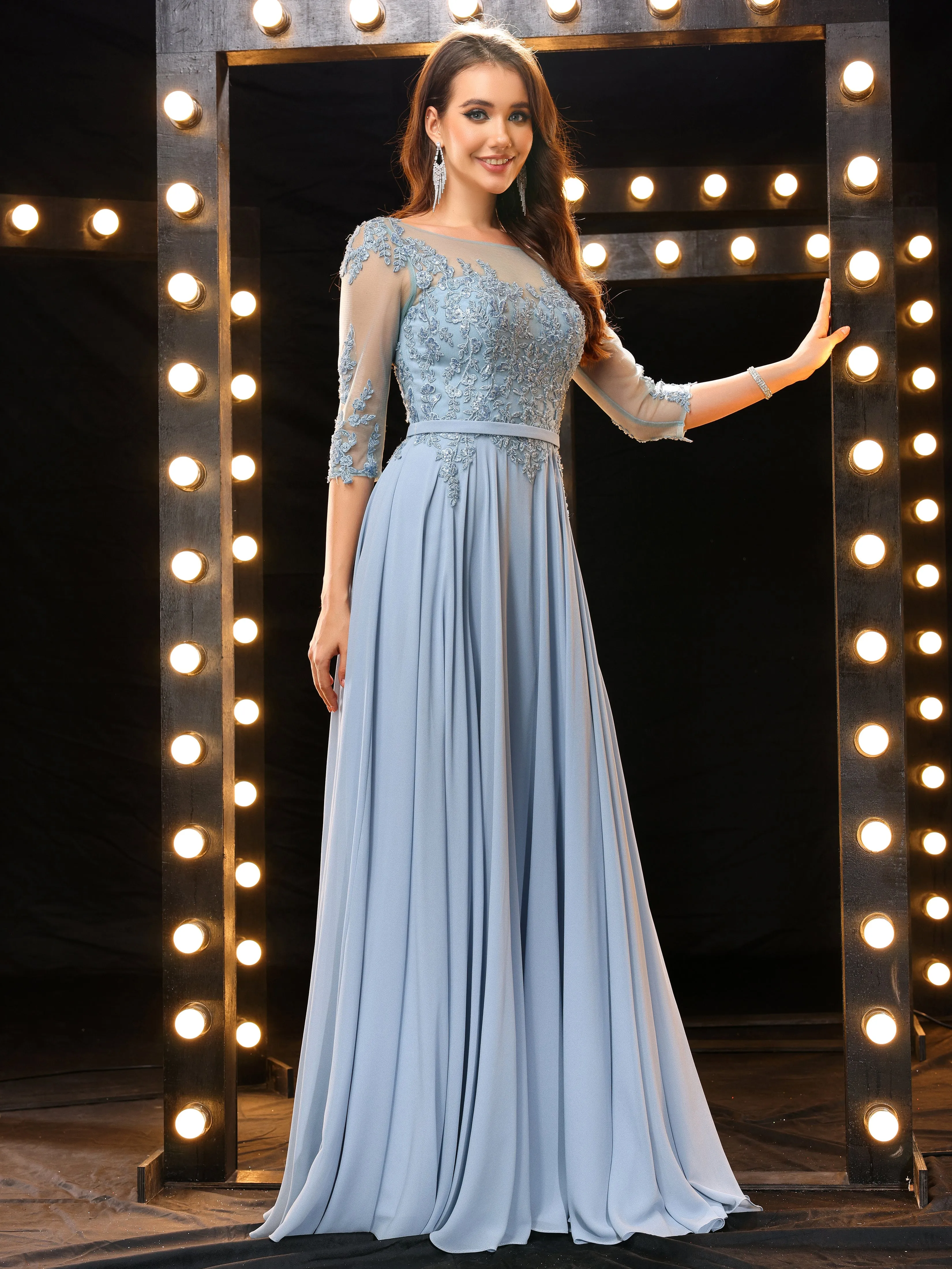 Half Sleeves Elegant A Line Chiffon Mother of The Bride Dresses