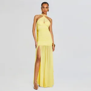 Halter Sleeveless Ruched Maxi Dress ZNSBA785