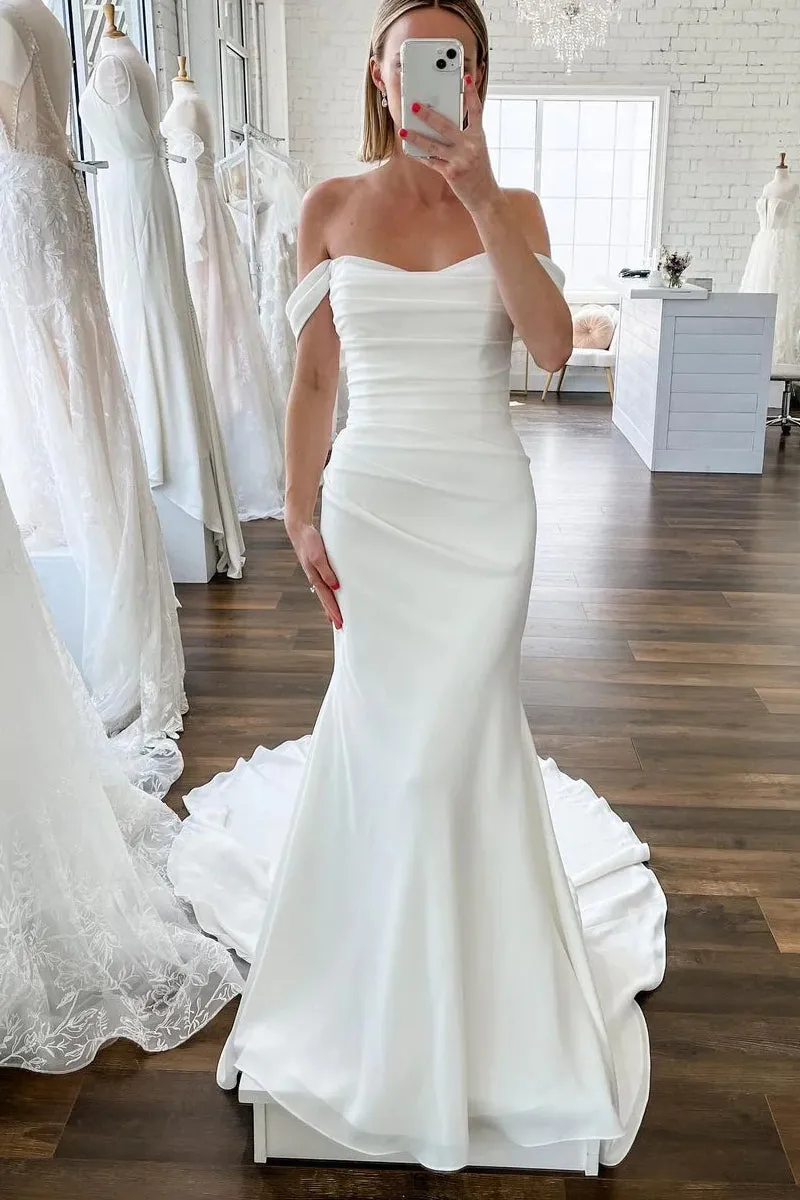Hariklia | Elegant Mermaid Off the Shoulder Elastic Satin Long Wedding Dresses